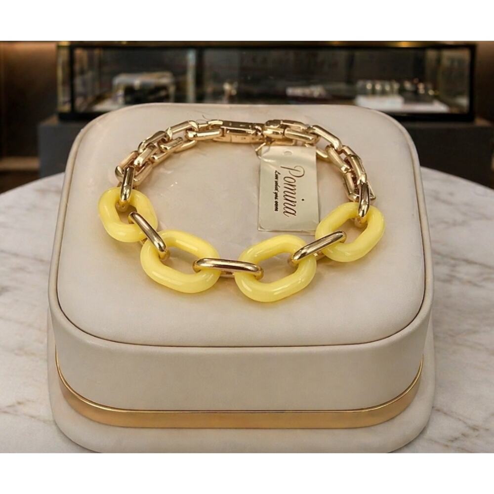 Pomina Gold Yellow Link Stretch Bracelet New